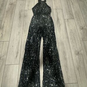 Privy Black Sequin Halter Jumpsuit